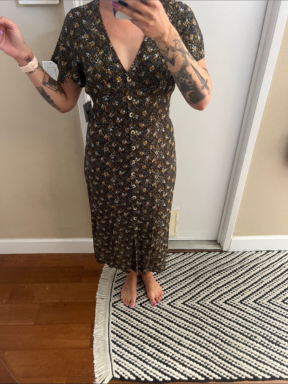 NWT O’Neill RAYNEY AVA DITSY BUTTON FRONT MIDI DRESS